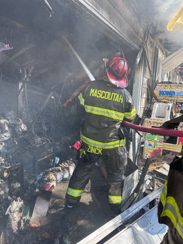 Mascoutah firefighter conducting interior fire attack